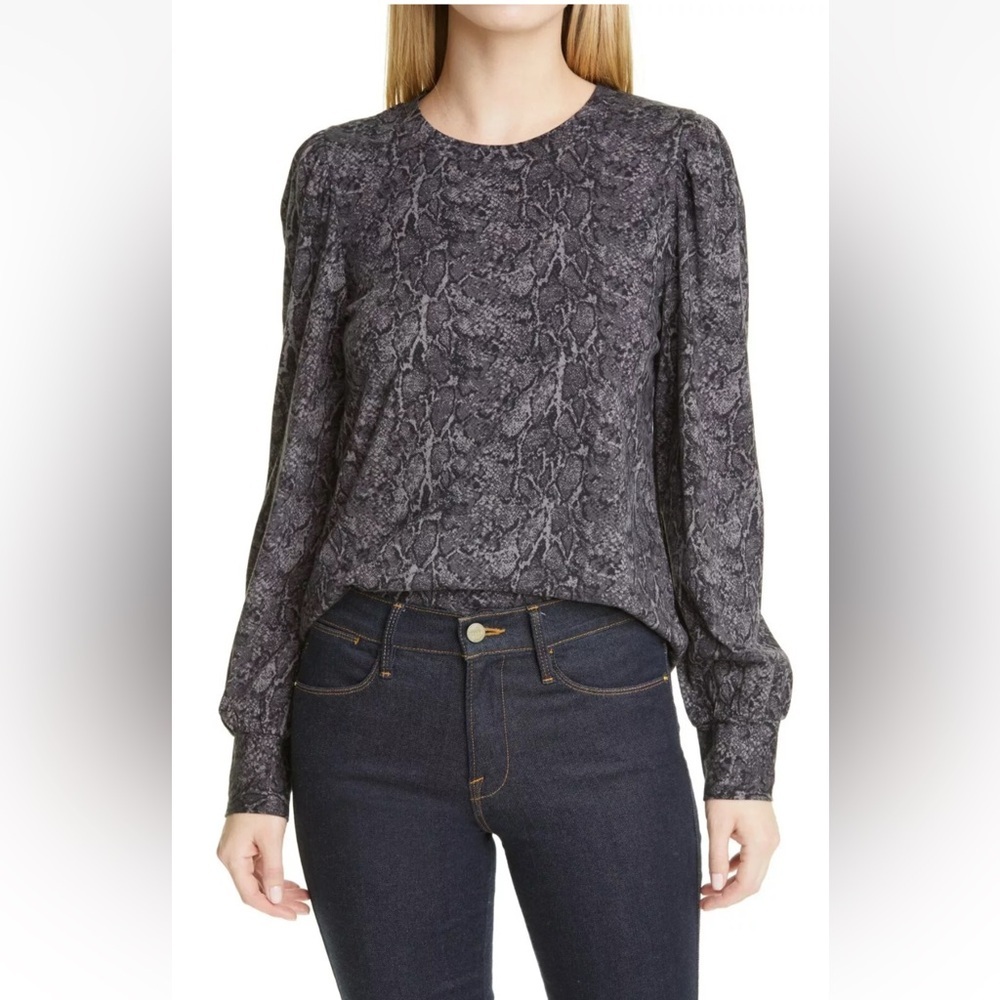 Rails EMILIA SnakeSkin Print Lightweight Puff Sleeve Crew Top Boho Shirt Gray XL - Picture 16 of 16